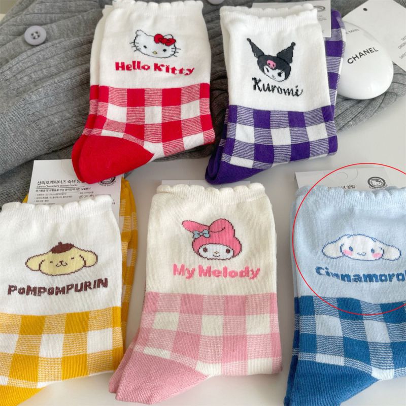 Fashion Jade Gui Dog [1 Pair Additional Packaging Available Wangwang Remembers To Say] Cotton Mid-calf Socks With Cartoon Plaid Print