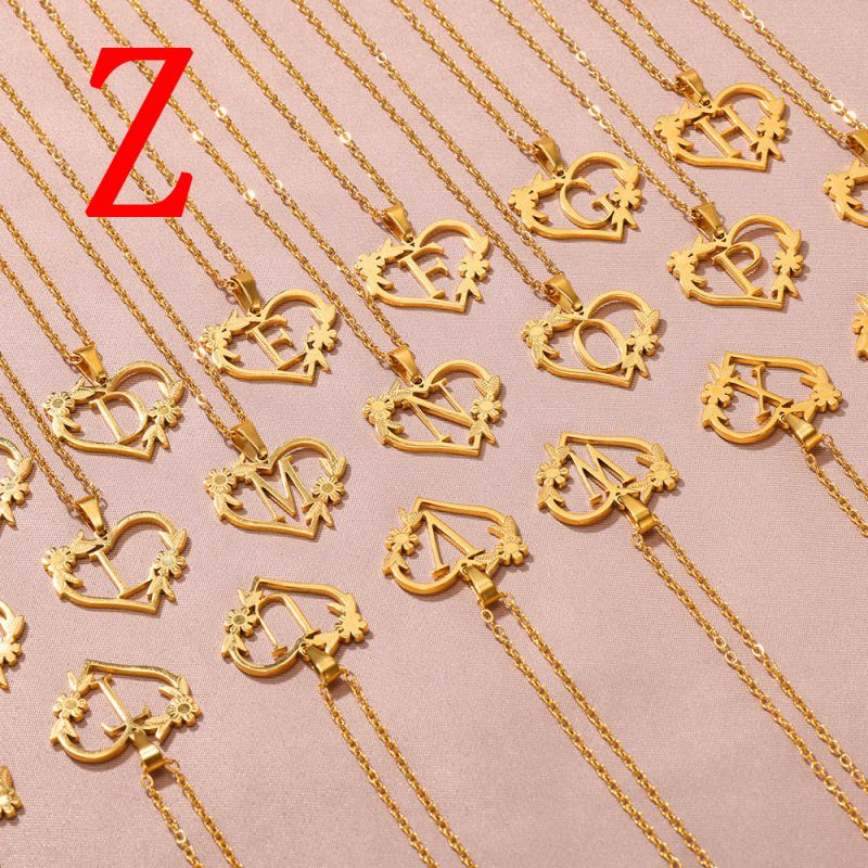 Fashion Z Stainless Steel Hollow Love Flower 26 Letter Necklace