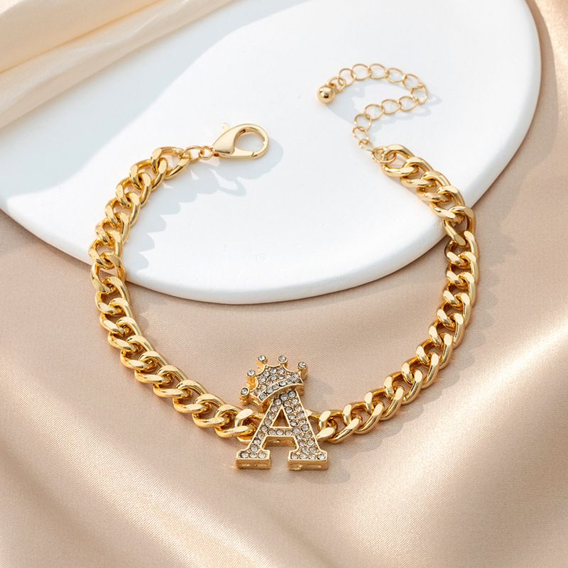 Fashion Gold Alloy Diamond Crown Letter Anklet