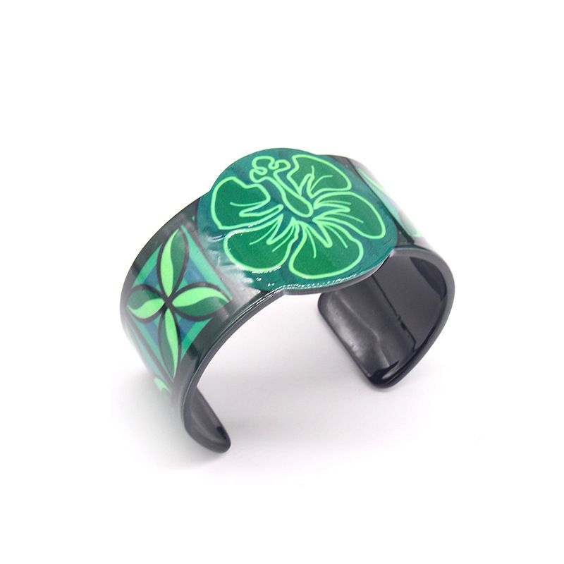 Fashion Green Flowers Acrylic Printed Bracelet