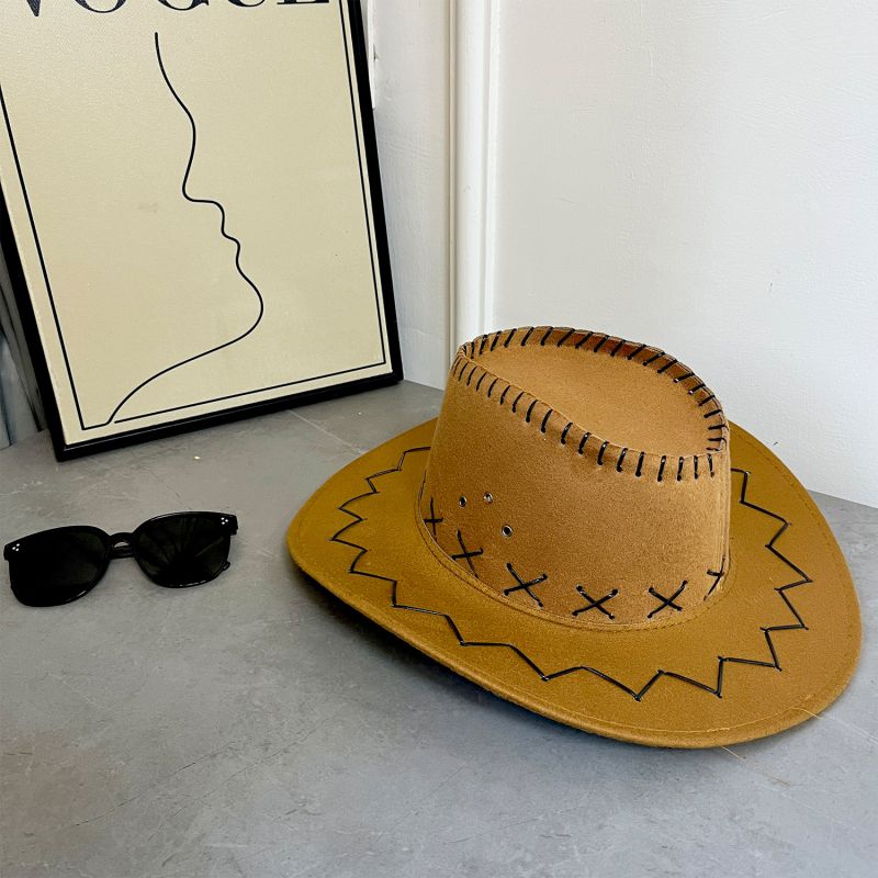 Fashion Yellow Coffee Polyester Large Brim Cowboy Hat