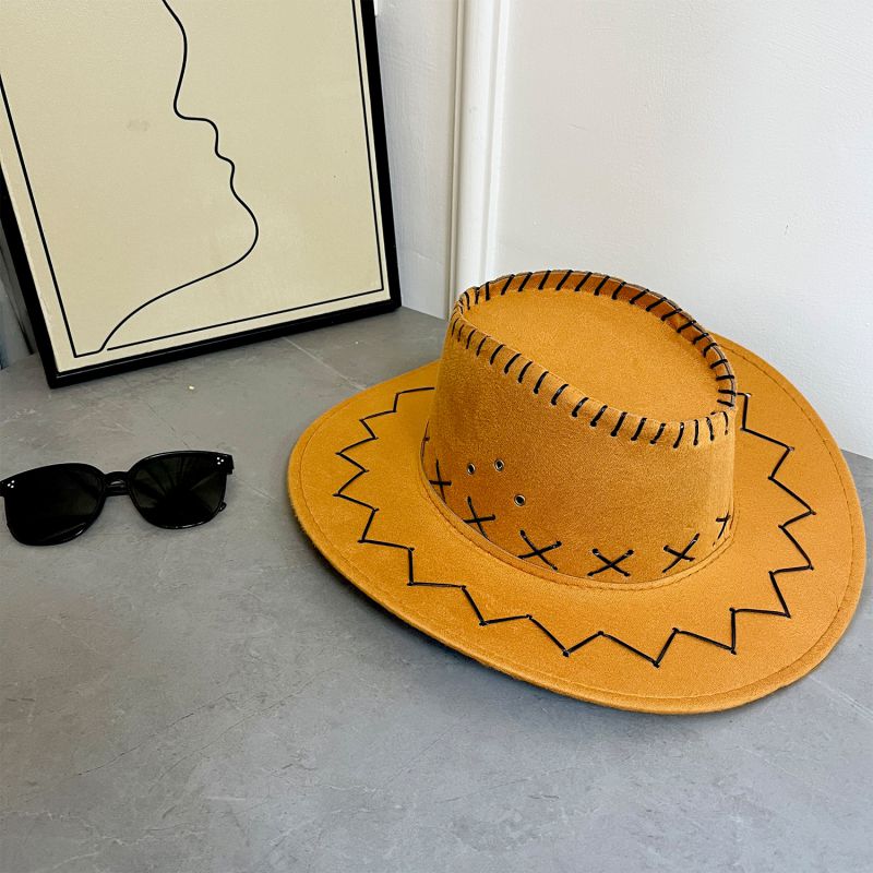Fashion Yellow Polyester Large Brim Cowboy Hat