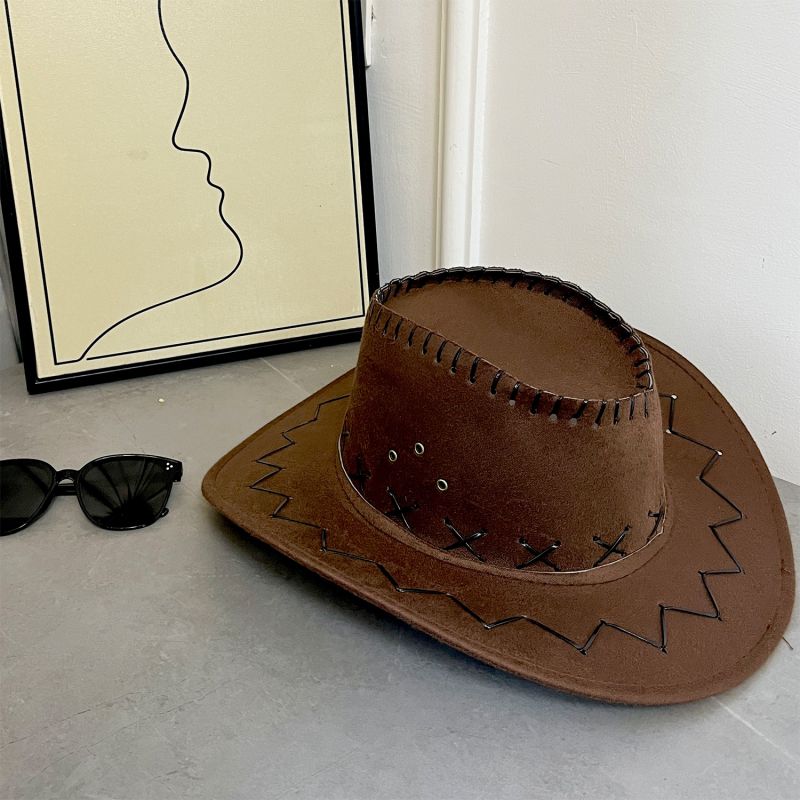 Fashion Coffee Color Polyester Large Brim Cowboy Hat
