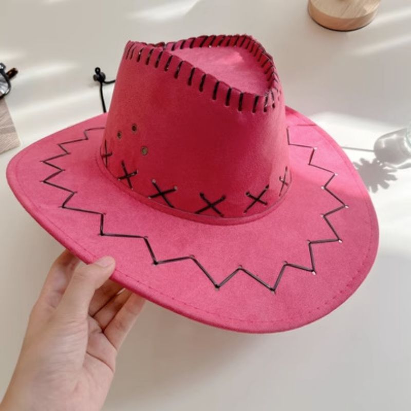 Fashion Pink Polyester Large Brim Cowboy Hat