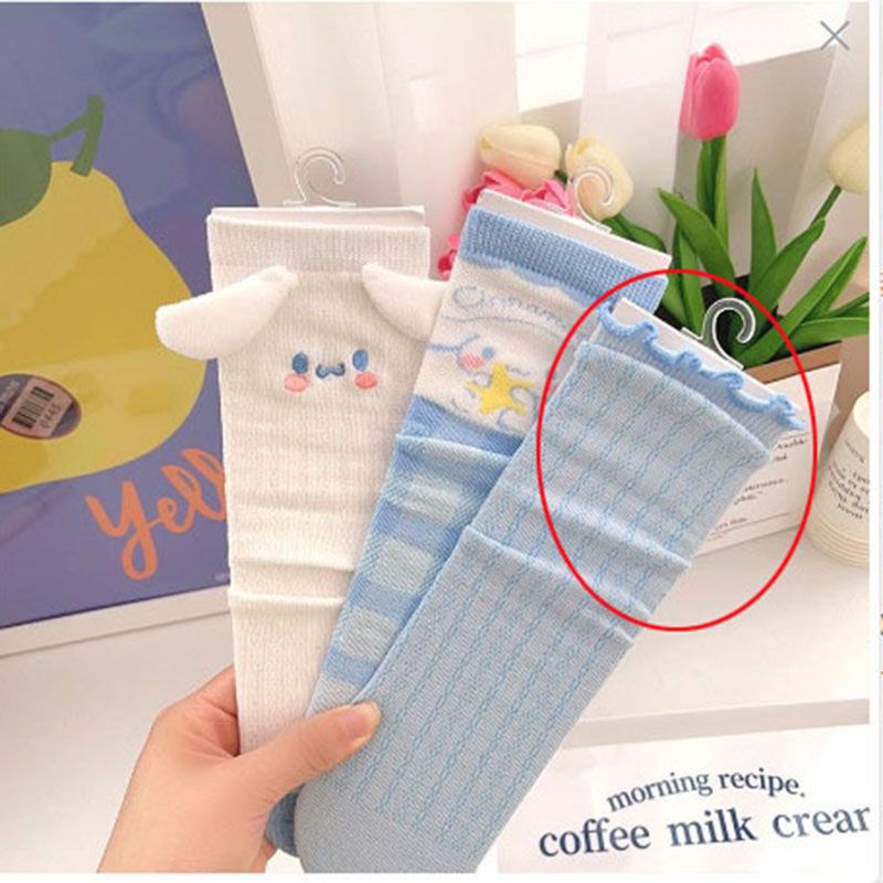 Fashion Pure Blue Lace [1 Pair Of Sock Boards Without The Picture Can Come With A Sock Card Or Opp Bag] Cotton Cartoon Print Mid-calf Socks