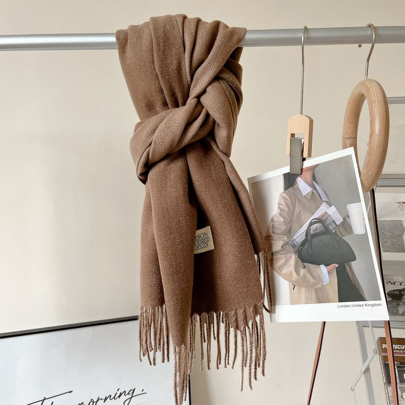 Fashion Brown English White Label Faux Cashmere Patch Fringed Scarf