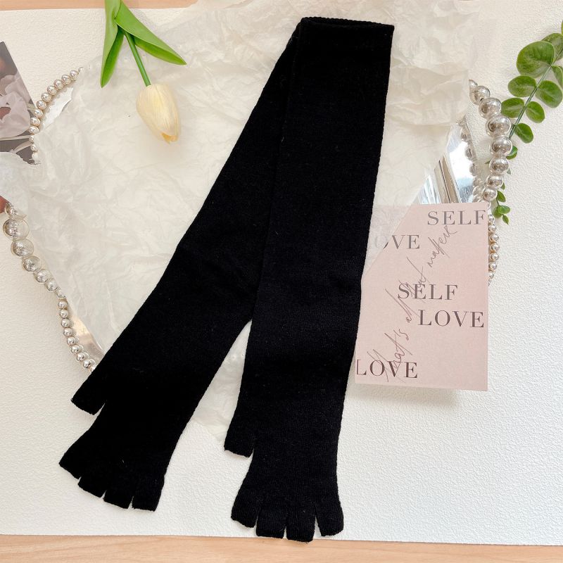 Fashion Black Extended Version Solid Color Knitted Sun Protection Sleeve Half Finger Gloves