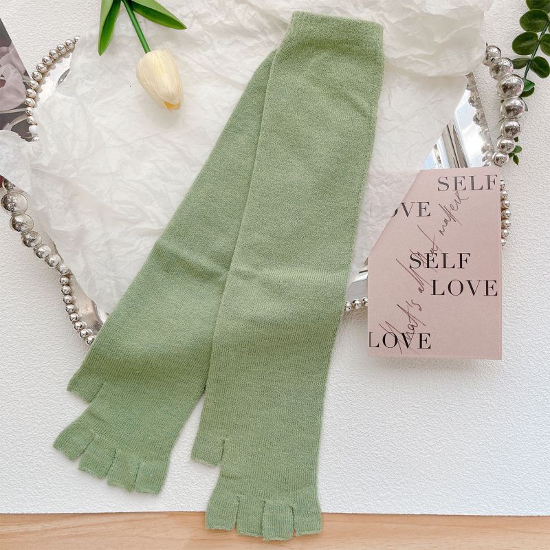 Fashion Green Extended Version Solid Color Knitted Sun Protection Sleeve Half Finger Gloves