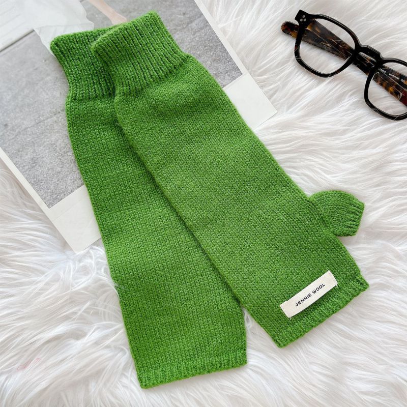 Fashion Green Extended Wristband Polyester Patch Knitted Half Finger Gloves