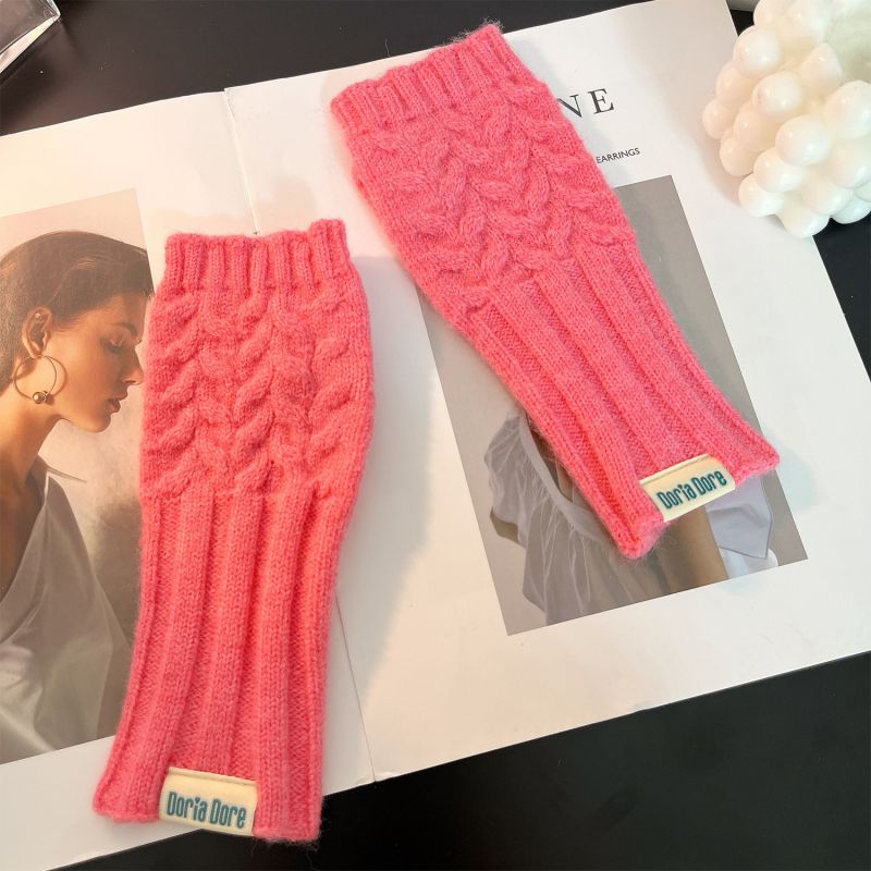 Fashion Dark Pink Fish Tail Solid Color Wool Knitted Half Finger Gloves