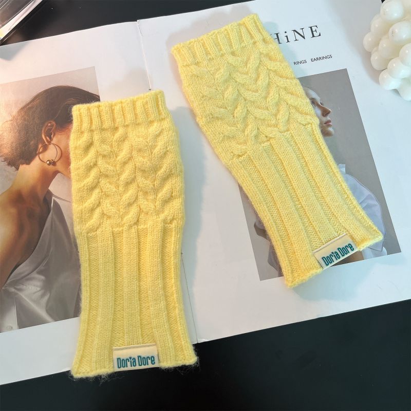 Fashion Yellow Fish Tail Solid Color Wool Knitted Half Finger Gloves