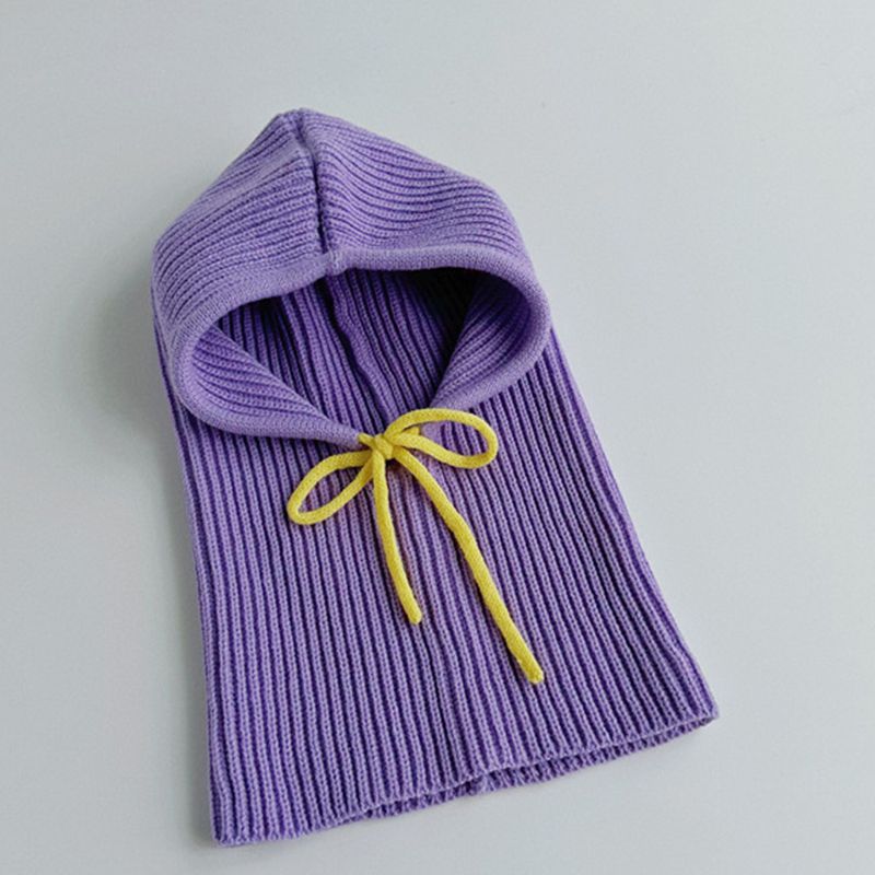 Fashion Purple Acrylic Wool Knitted Children's Hood And Integrated Scarf