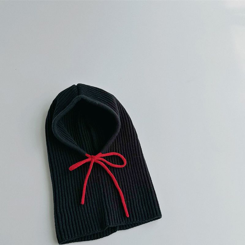 Fashion Black Acrylic Wool Knitted Children's Hood And Integrated Scarf