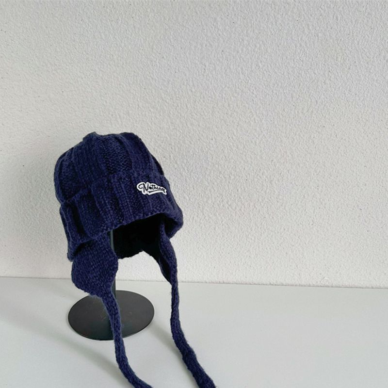 Fashion Navy Blue Letter Patch Knitted Children's Beanie