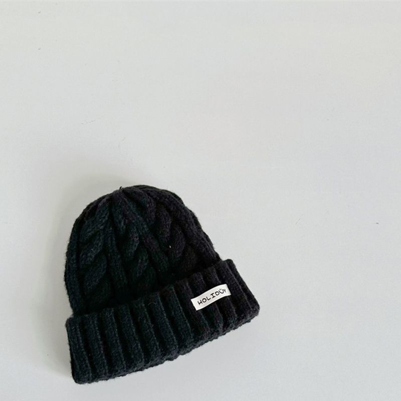 Fashion Black Acrylic Patch Knitted Children's Beanie