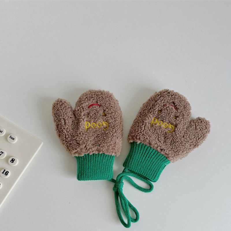 Fashion Coffee Letter Embroidered Smiley Halter Mittens For Kids