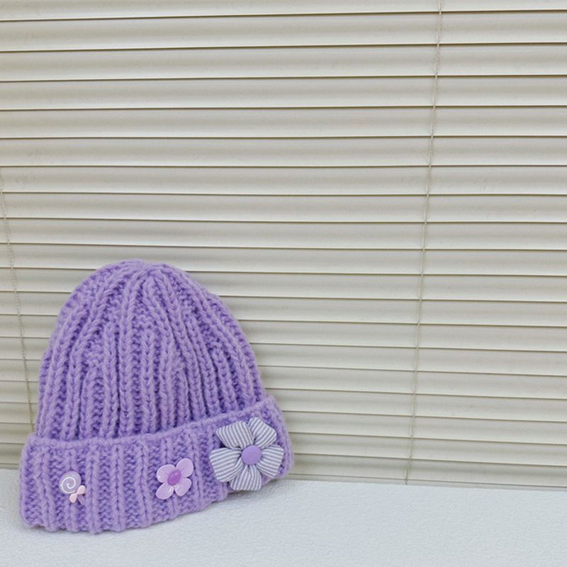 Fashion Purple Acrylic Flower Knitted Children's Beanie