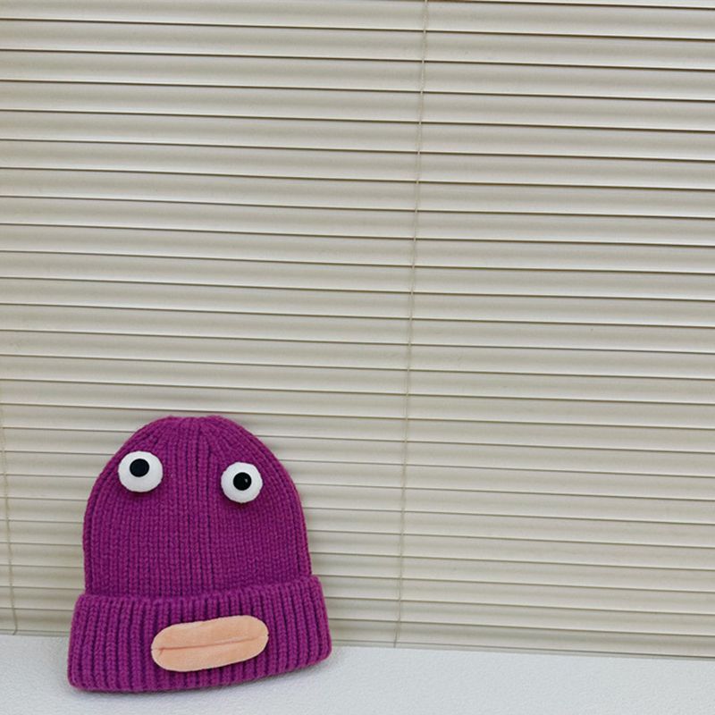 Fashion Rose Purple Acrylic Sausage Mouth Big Eyes Knitted Children's Beanie