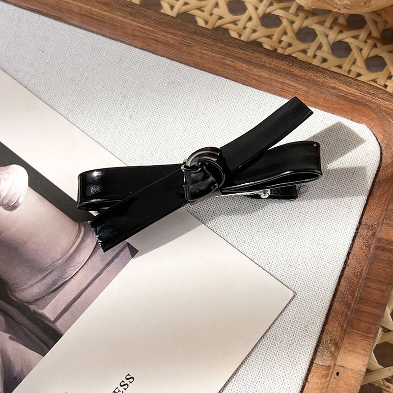 Fashion E Black Leather Bow Hairpin