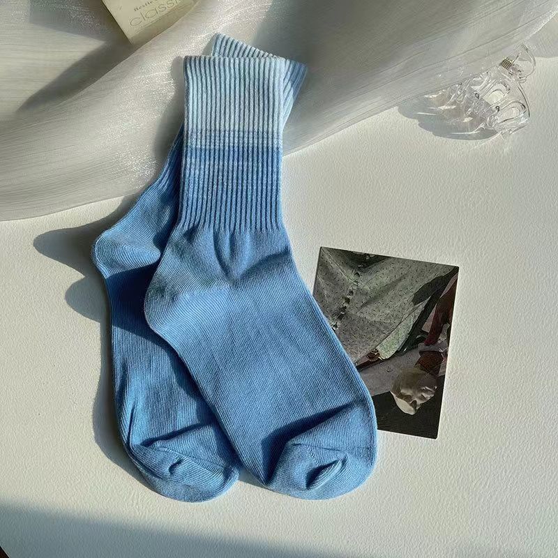 Fashion Dark Blue (the Socks Are A Little Short And Cheap) Cotton Tie-dye Ombre Mid-calf Socks