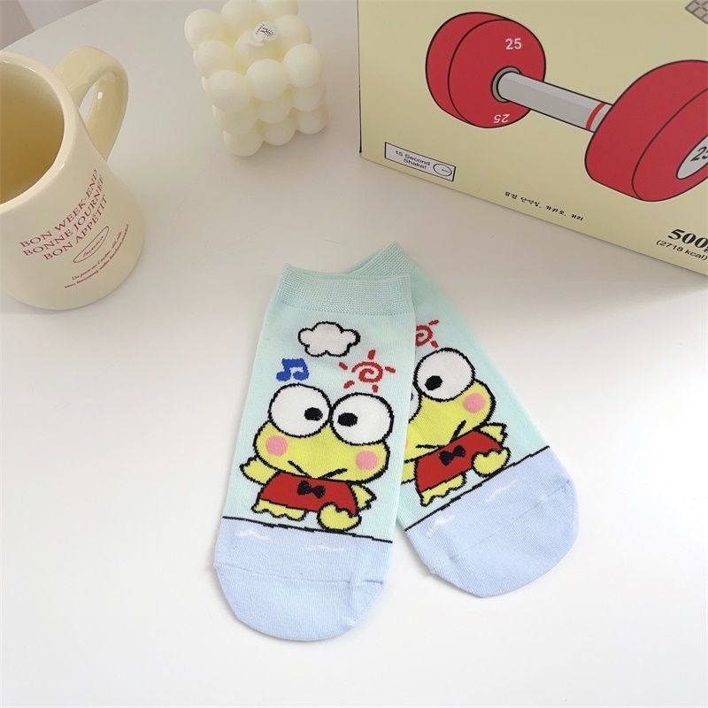 Fashion Big-eyed Frog Cotton Printed Knitted Shallow Crew Socks