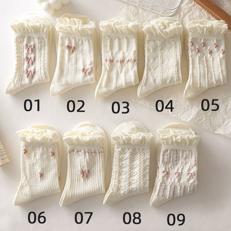 Fashion 9# Cotton Lace Embroidered Mid-calf Socks