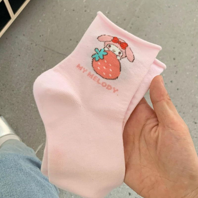 Fashion Melody Pink Cotton Printed Mid-calf Socks