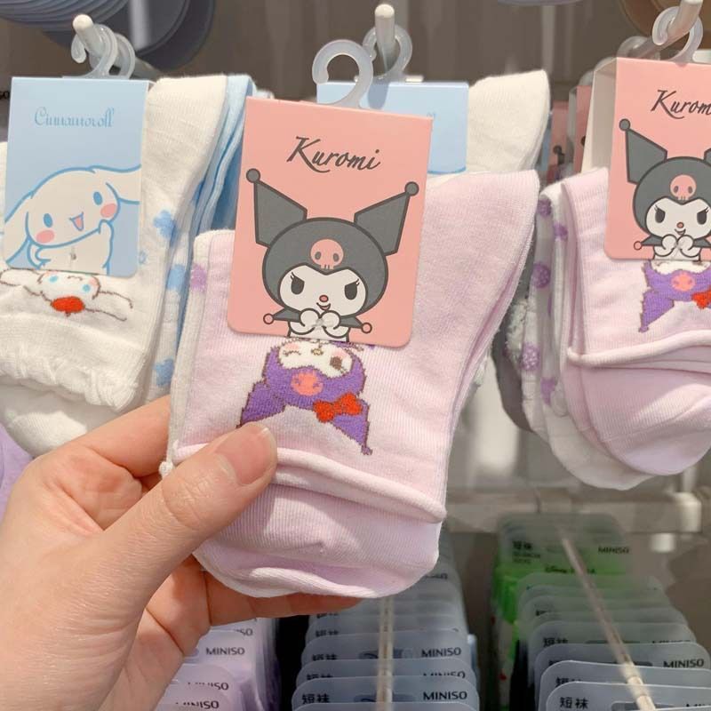 Fashion Rolled Kuromi (you Can Send A Sock Card Or Opp Bag) Cotton Printed Mid-calf Socks