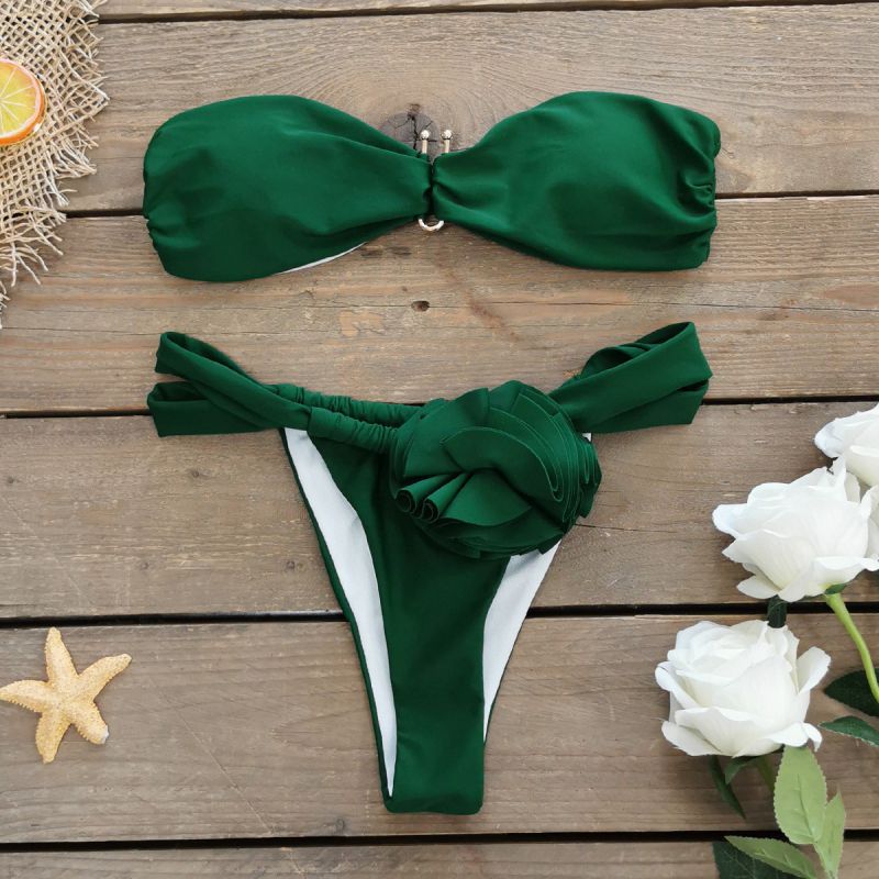 Fashion Green+green Flower Polyester Floral Twist-cord One-piece Swimsuit