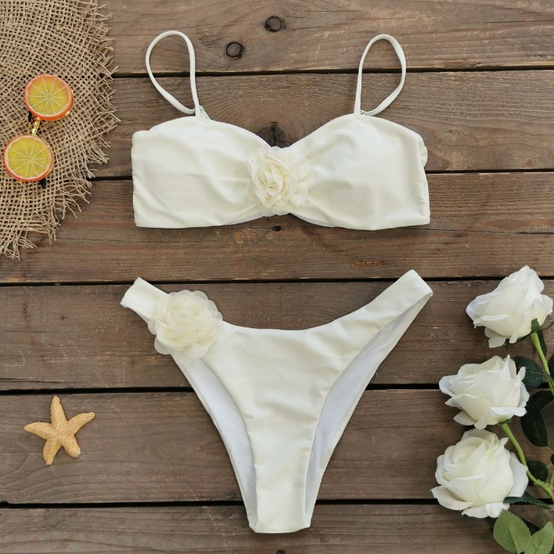 Fashion White Polyester Floral Tankini Swimsuit