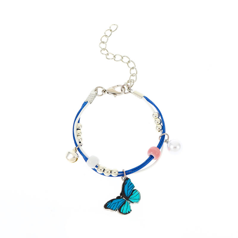 Fashion Blue Alloy Butterfly Braided Bracelet