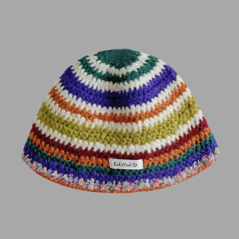 Fashion Rainbow Children's Hat 52-56cm Rainbow Striped Knitted Patch Children's Beanie