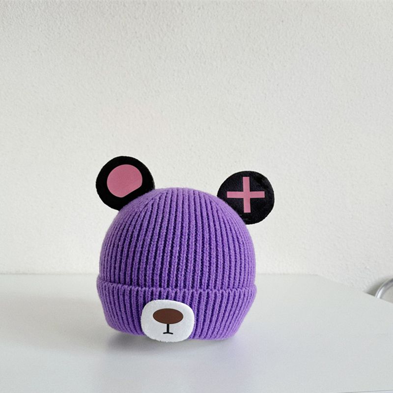 Fashion Purple Cartoon Bear Children's Woolen Hat
