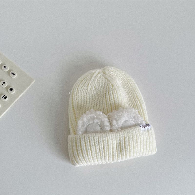 Fashion White Children's Beanie With Rolled Bunny Ears