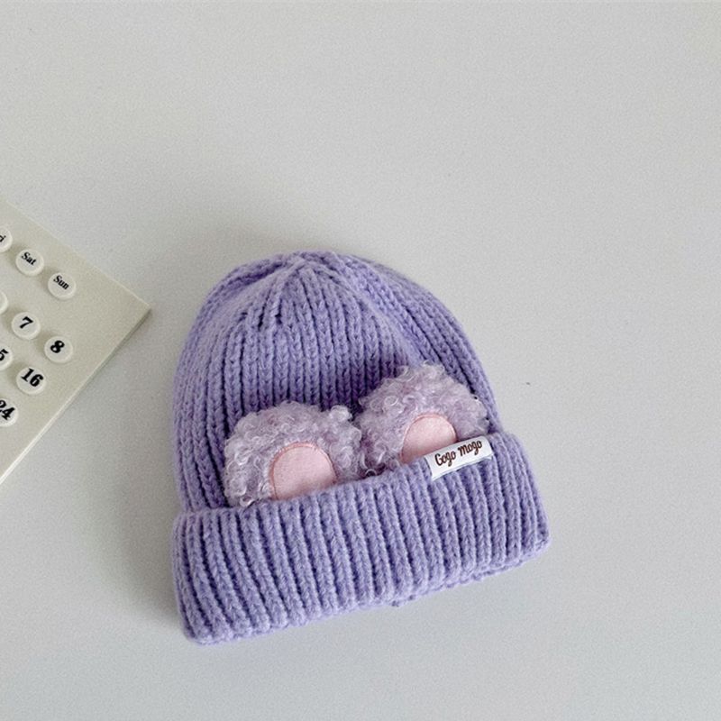 Fashion Purple Children's Beanie With Rolled Bunny Ears