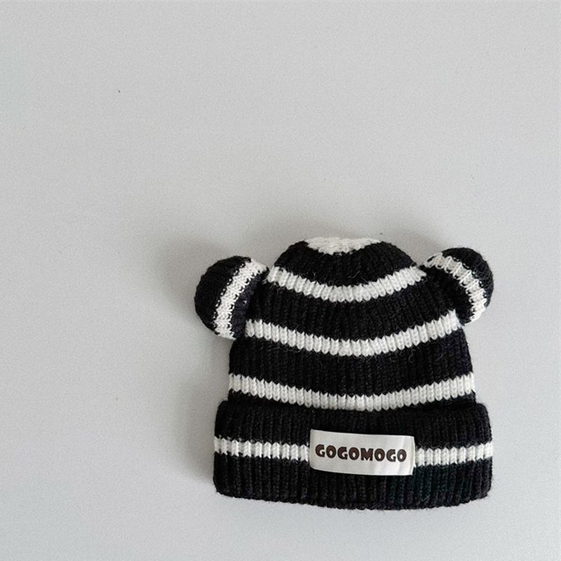 Fashion Black Acrylic Striped Knitted Patch Children's Beanie
