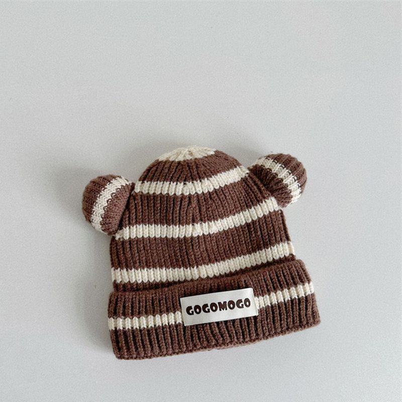 Fashion Coffee Acrylic Striped Knitted Patch Children's Beanie