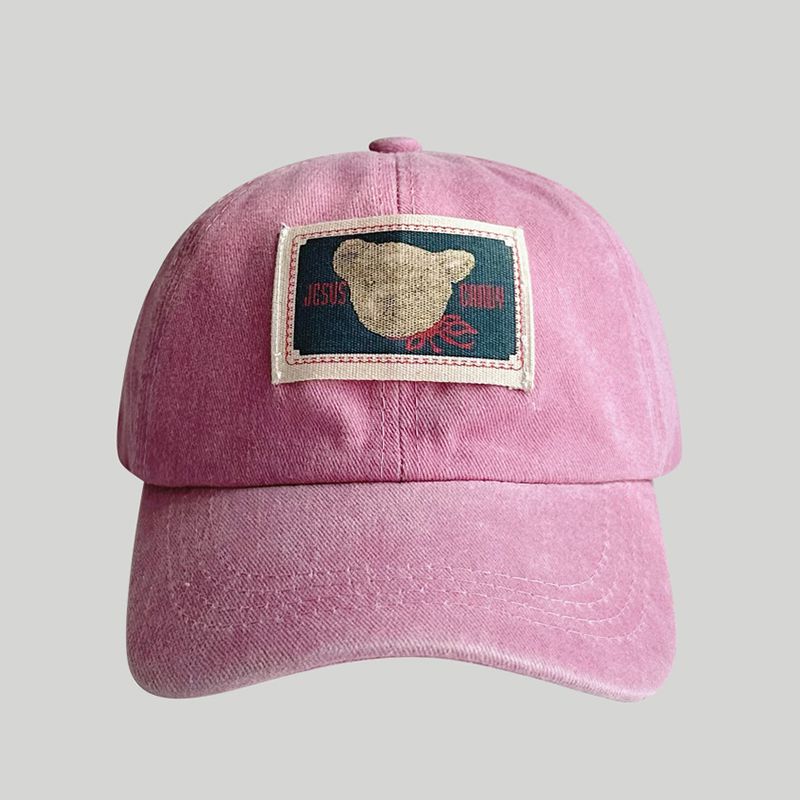 Fashion Pink Adult 55-59cm Cotton Bear Patch Baseball Cap
