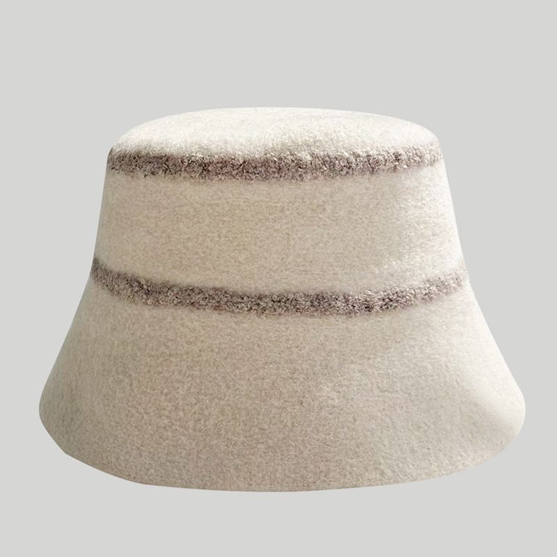 Fashion Beige Striped Wool Bucket Hat