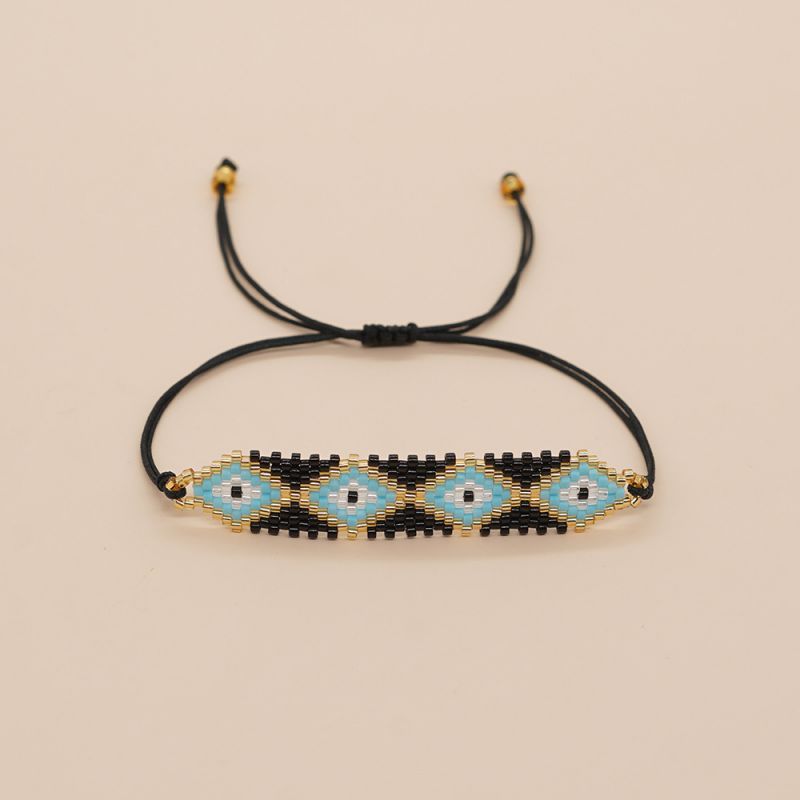Fashion 2# Rice Beads Braided Diamond Eye Bracelet
