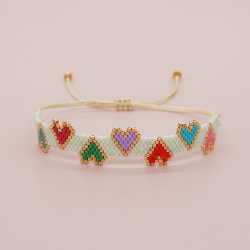 Fashion Color Rice Beads Woven Love Bracelet