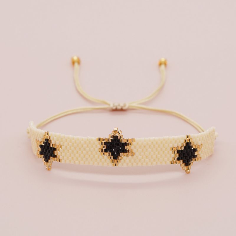 Fashion Beige Rice Beads Braided Six-pointed Star Bracelet