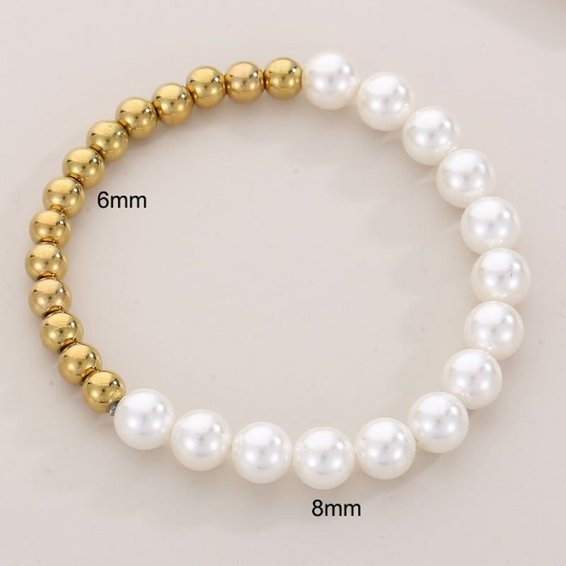 Fashion 8# Stainless Steel Pearl Gold Beads Bead Bracelet