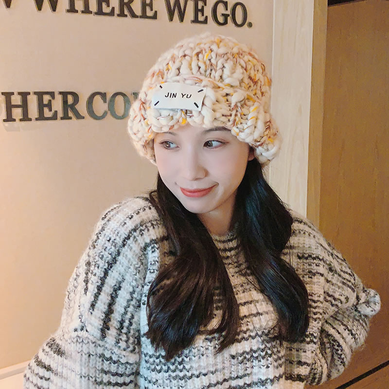 Fashion Beige Knitted Patch Beanie