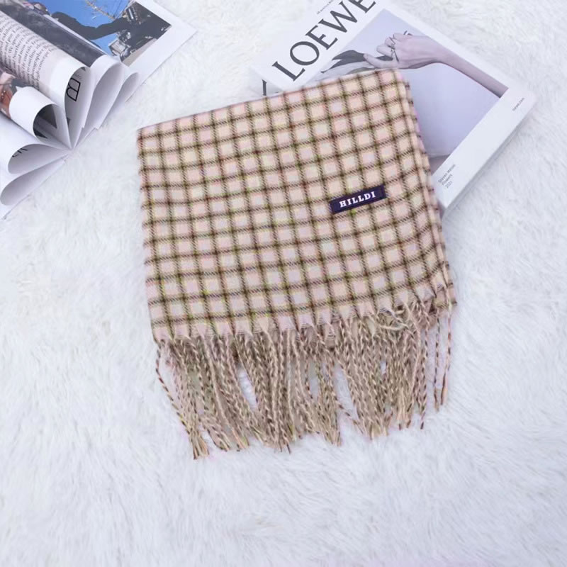 Fashion Beige Cotton Checked Patchwork Fringed Scarf