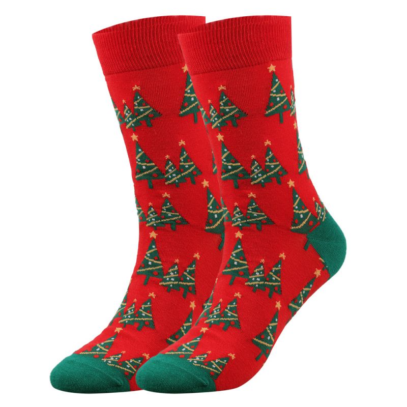 Fashion Red Tree 7# Cotton Printed Knit Mid-calf Socks
