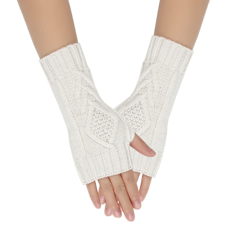Fashion White Acrylic Silver Knitted Fingerless Gloves