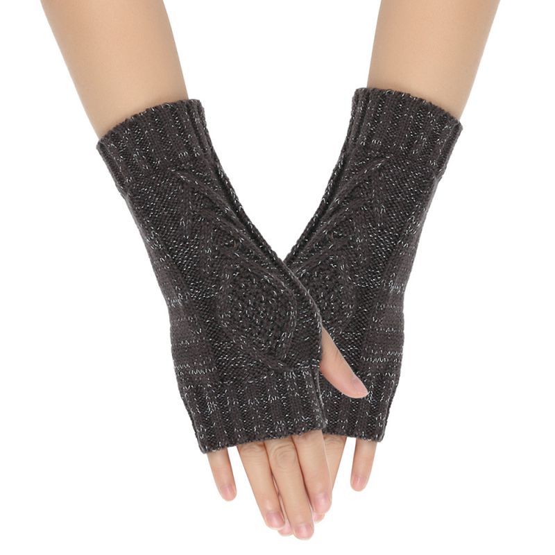 Fashion Dark Gray Acrylic Silver Knitted Fingerless Gloves