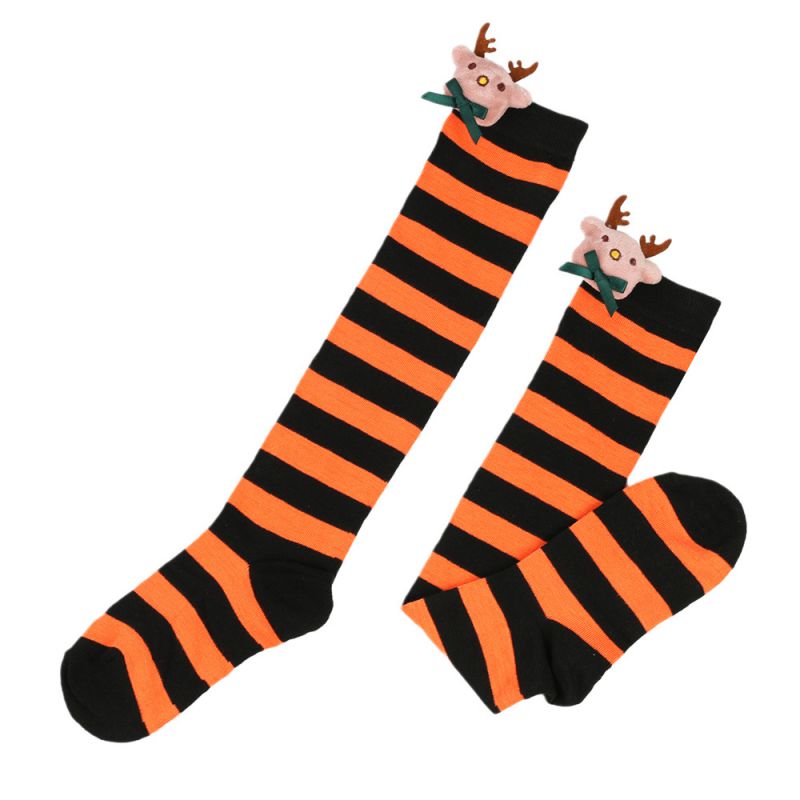 Fashion 5# Orange And Black Stripes/bow Tie Deer Polyester Three-dimensional Christmas Striped Knitted Over-the-knee Socks