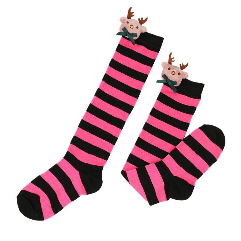 Fashion 13# Black Rose Red/bow Tie Deer Polyester Three-dimensional Christmas Striped Knitted Over-the-knee Socks
